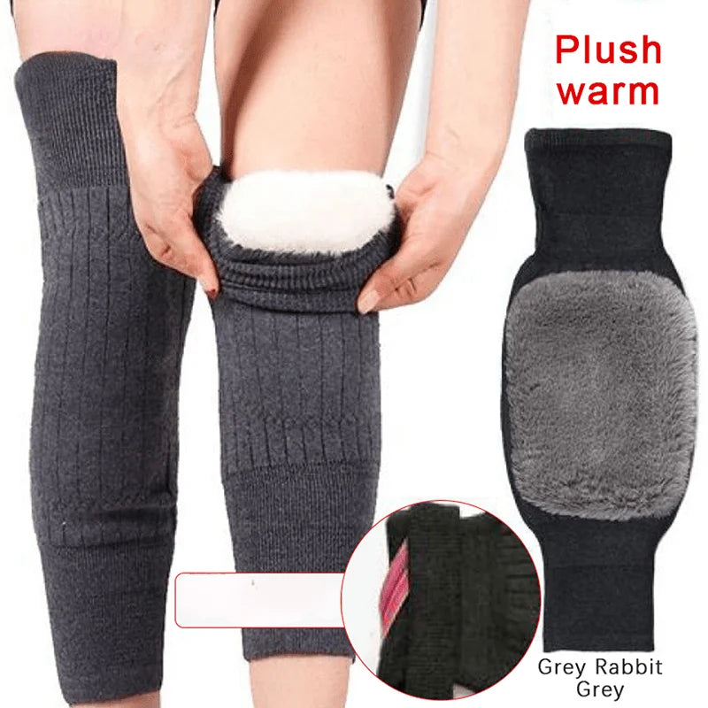 1 Pair Winter Warm Knee Pads Thickened Rabbit Fur Leg Warmer Pads Band Non-Slip Cold-proof Velvet Arthritis Knee Brace Pad