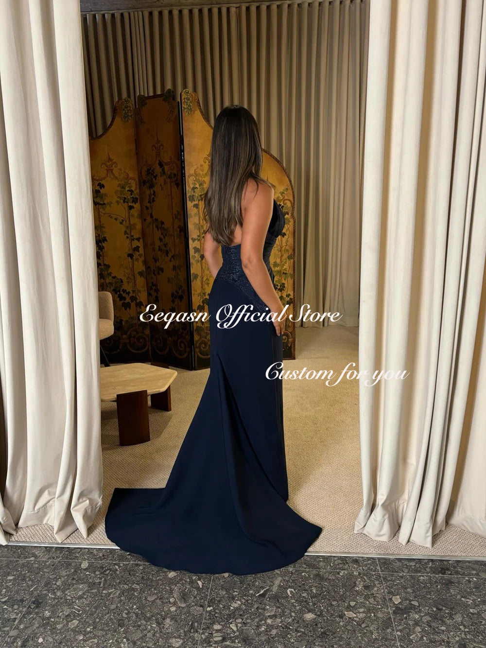 Vestidos De Fiesta Prom  فساتين سهرة Womens Dress for Special Occasions Customized Navy Blue Evening Dresses Luxury
