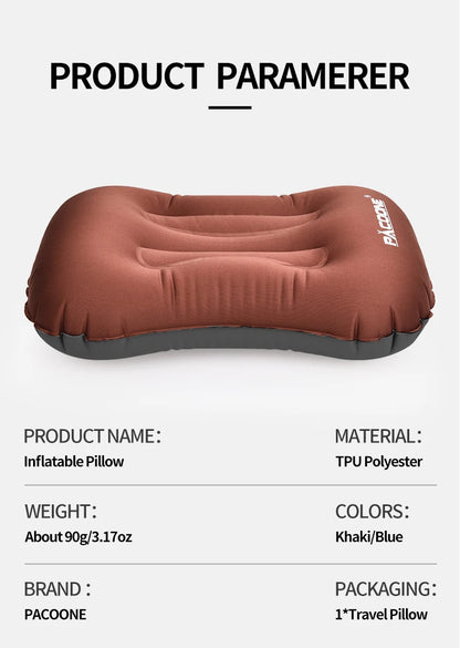 PACOONE Portable Inflatable Pillow Camping Equipment Compressible Folding Air Cushion Outdoor Protective Tourism Sleeping Gear