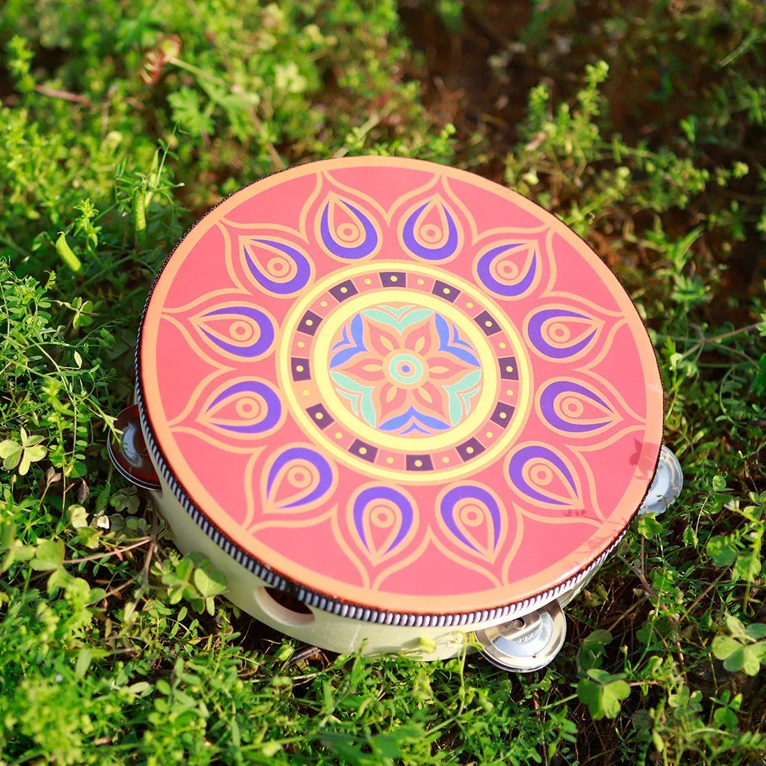 8 Inch Tambourine Bell Hand Drum Dunhuang Style Stainless Steel Bells Drums Percussion Musical Instruments Orff Children Gift