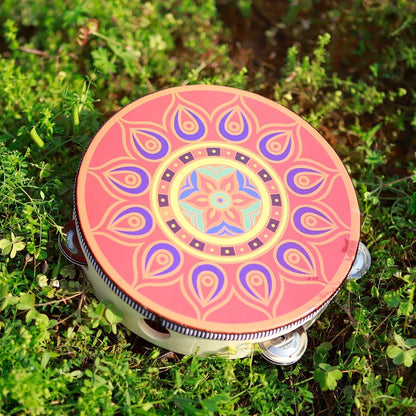 8 Inch Tambourine Bell Hand Drum Dunhuang Style Stainless Steel Bells Drums Percussion Musical Instruments Orff Children Gift