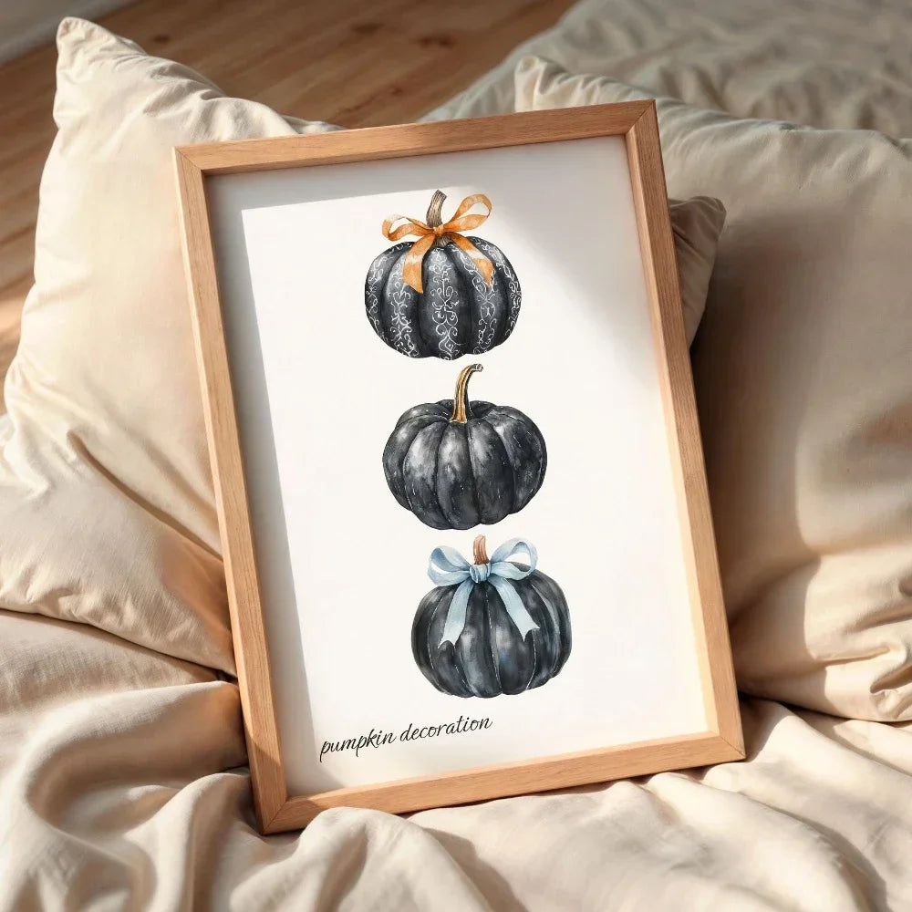 Autumn Leaves Pumpkins Print Poster Fall Home Bedroom Living Room Decor Autumn Vibes Decor Canvas Painitng Thanksgiving Gift