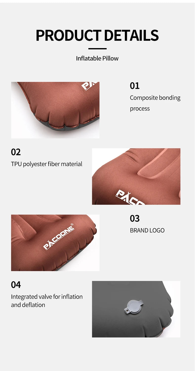 PACOONE Portable Inflatable Pillow Camping Equipment Compressible Folding Air Cushion Outdoor Protective Tourism Sleeping Gear