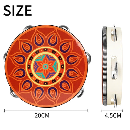8 Inch Tambourine Bell Hand Drum Dunhuang Style Stainless Steel Bells Drums Percussion Musical Instruments Orff Children Gift