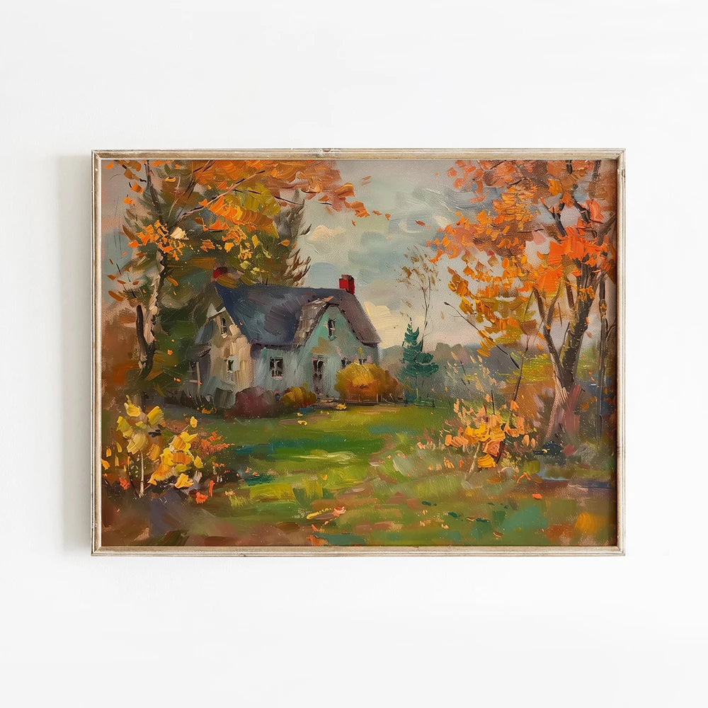 Autumn Leaves Pumpkins Print Poster Fall Home Bedroom Living Room Decor Autumn Vibes Decor Canvas Painitng Thanksgiving Gift