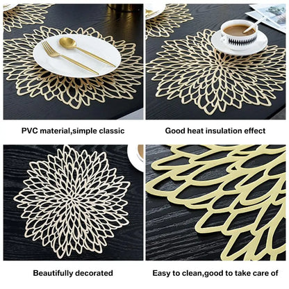 PVC Placemats Metallic Glitter Vinyl Dinning Table Mats Hollow Out Leaf Placemats For Thanksgiving Christmas Holiday Decorative