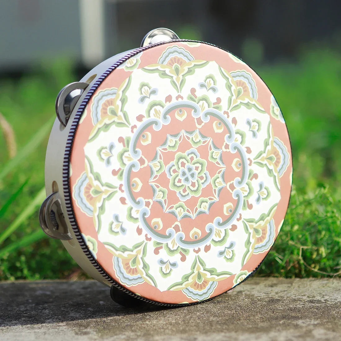 8 Inch Tambourine Bell Hand Drum Dunhuang Style Stainless Steel Bells Drums Percussion Musical Instruments Orff Children Gift