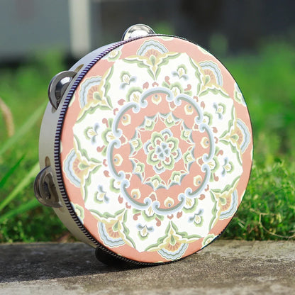 8 Inch Tambourine Bell Hand Drum Dunhuang Style Stainless Steel Bells Drums Percussion Musical Instruments Orff Children Gift