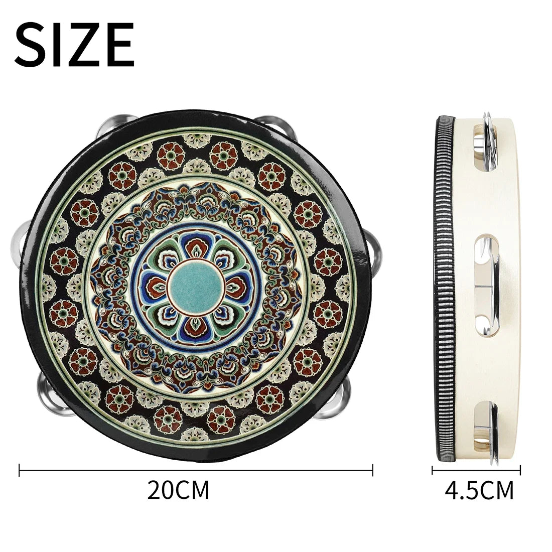 8 Inch Tambourine Bell Hand Drum Dunhuang Style Stainless Steel Bells Drums Percussion Musical Instruments Orff Children Gift