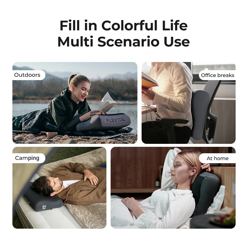 FLEXTAIL Inflatable Camping Pillow, Ergonomic Pillow for Travel and Home, Lightweight and Washable, Two Height Options