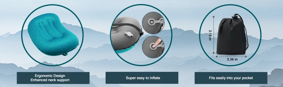 Inflatable Camping Travel Pillow Ultralight Portable Backpacking Pillow for Neck Lumbar Support Camp Hiking Sleeping
