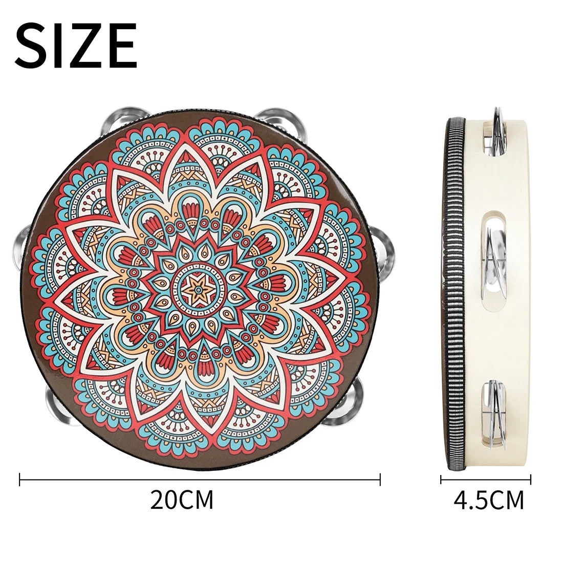 8 Inch Tambourine Bell Hand Drum Dunhuang Style Stainless Steel Bells Drums Percussion Musical Instruments Orff Children Gift