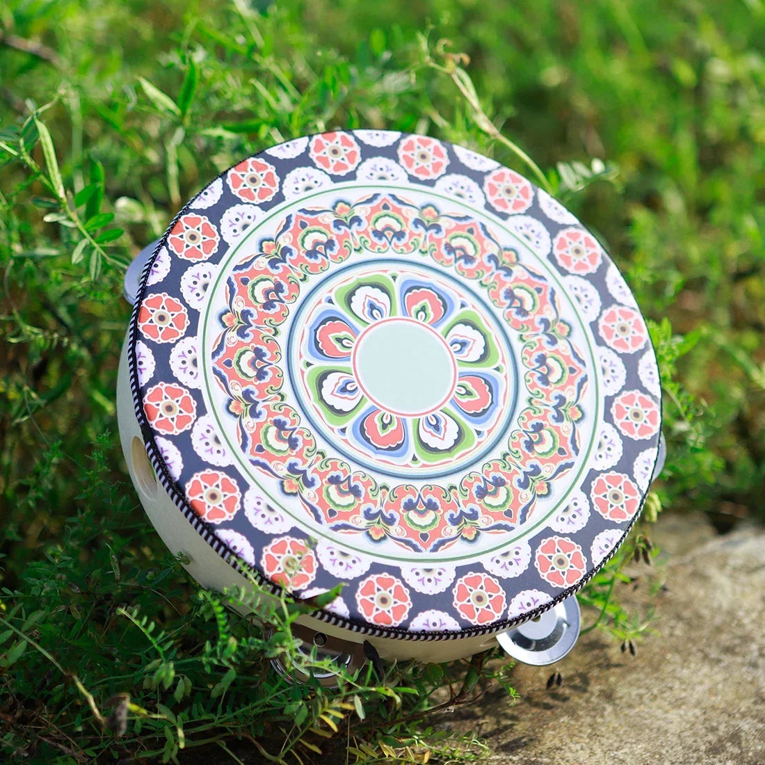 8 Inch Tambourine Bell Hand Drum Dunhuang Style Stainless Steel Bells Drums Percussion Musical Instruments Orff Children Gift