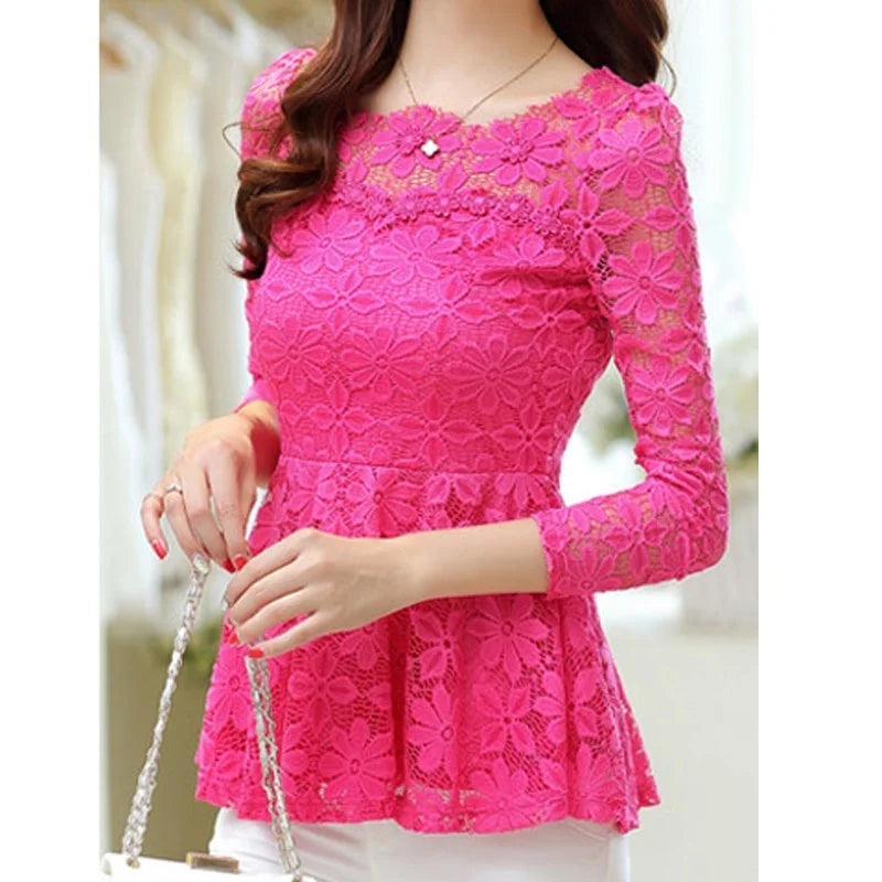 Women blusas blusa longa camisa feminina vintage long sleeve lace blouse plissado topo chemise femme Plus Size S-5XL