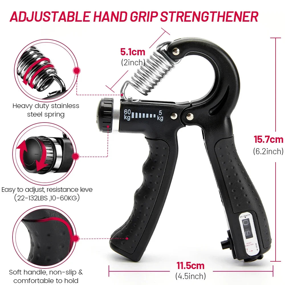 Adjustable Hand Grip Strength Strengthener Trainer Full Set With Counter Wrist Forearm And Hand Exerciser For Muscle Training