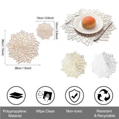 PVC Placemats Metallic Glitter Vinyl Dinning Table Mats Hollow Out Leaf Placemats For Thanksgiving Christmas Holiday Decorative