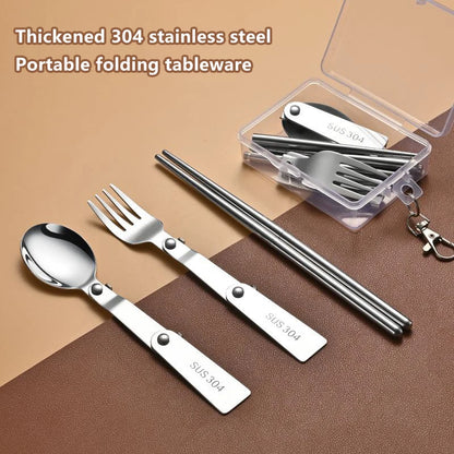 1Pc/3Pcs Portable Outdoor Cutleries Stainless Steel Spoon Fork Chopstick For Camping Travel School Use Folding Tablewares