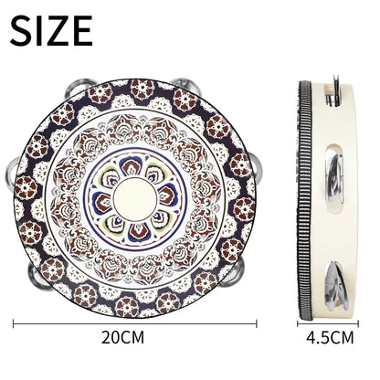 8 Inch Tambourine Bell Hand Drum Dunhuang Style Stainless Steel Bells Drums Percussion Musical Instruments Orff Children Gift