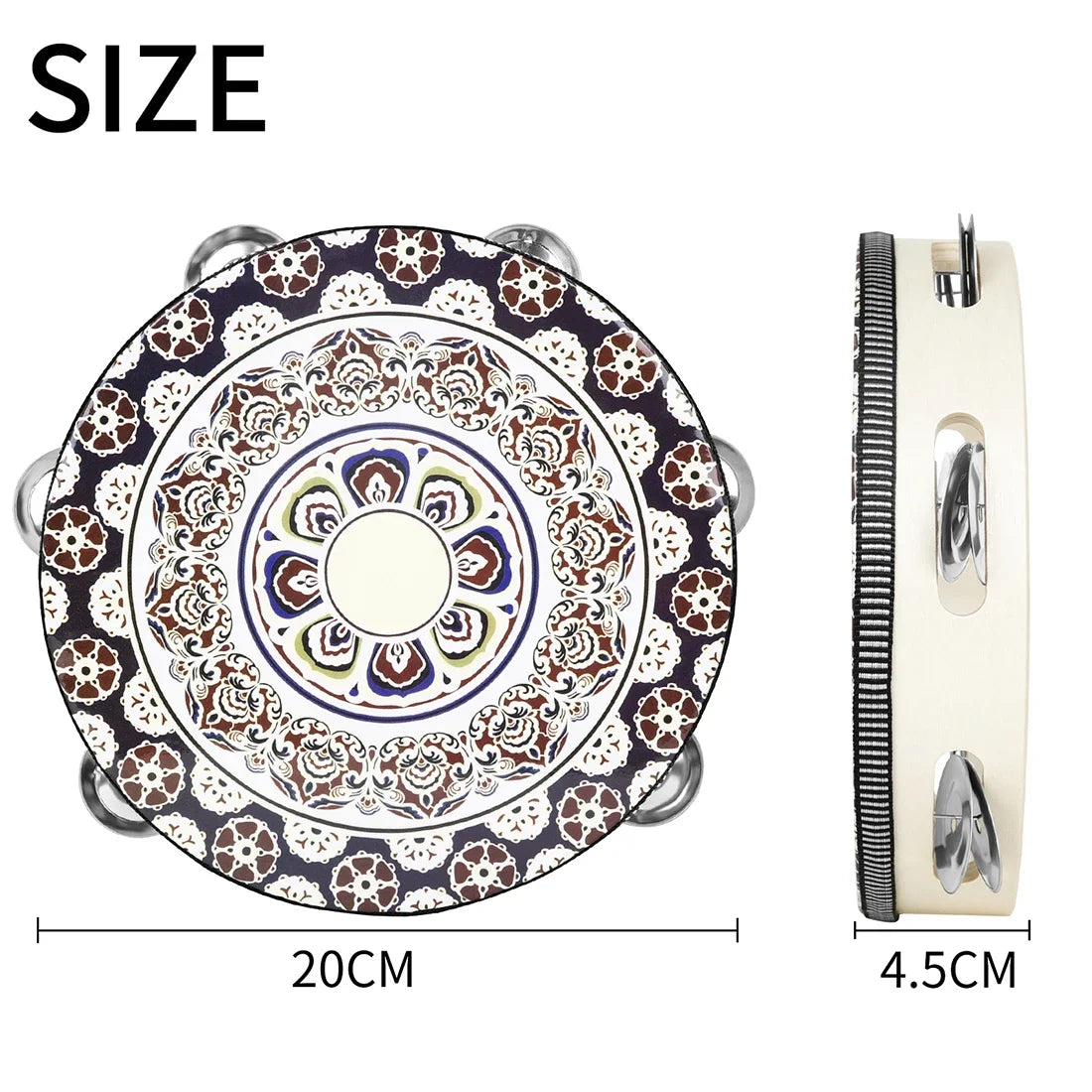 8 Inch Tambourine Bell Hand Drum Dunhuang Style Stainless Steel Bells Drums Percussion Musical Instruments Orff Children Gift