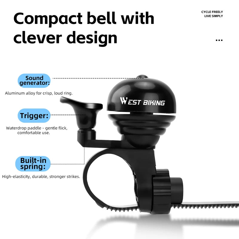 WEST BIKING Bicycle Vintage Ring Clear Sound MTB Road Bike Retro Bell Cycling Safety Warning Horn Bike Accessories Classic Bell