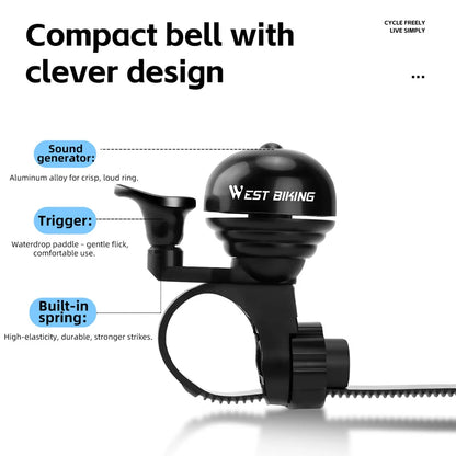 WEST BIKING Bicycle Vintage Ring Clear Sound MTB Road Bike Retro Bell Cycling Safety Warning Horn Bike Accessories Classic Bell