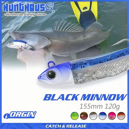 Hunthouse Black Minnow 155mm 120g Silicone Soft Fishing Lure Artificial Bait Fishing Tackle For Bass Pike Leurre Souple LW216