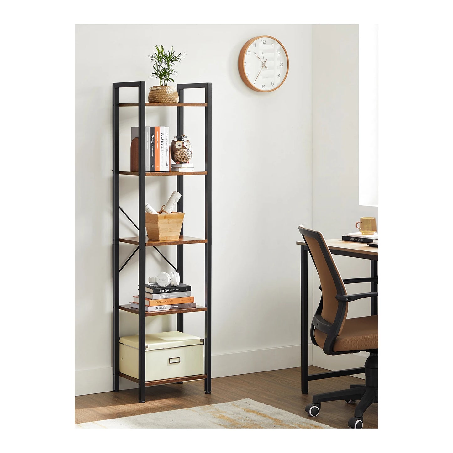 VASAGLE LLS100B01 5 Tier Bookcase Storage Unit for Office, Living Room, Bedroom, 30 x 39.5 x 154 cm, Industrial Style