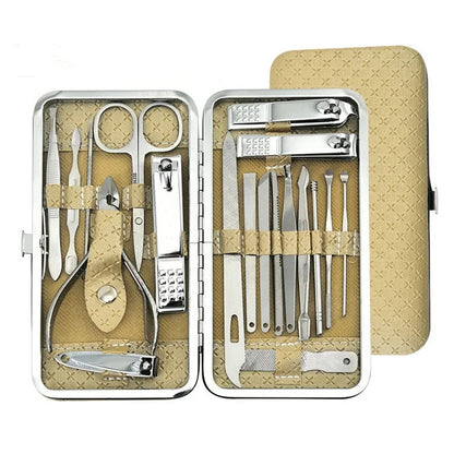 Juego de manicura, a full-function 19-piece professional stainless steel nail art set, portable nail clippers, gift creativity