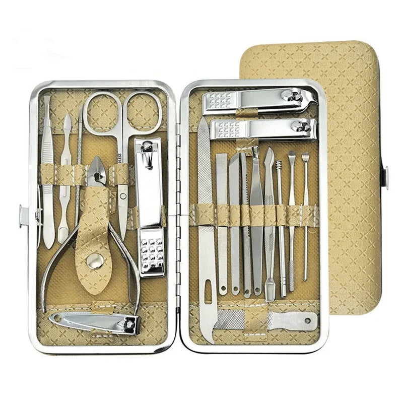 Juego de manicura, a full-function 19-piece professional stainless steel nail art set, portable nail clippers, gift creativity