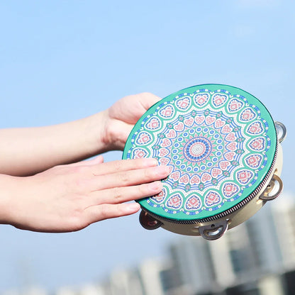 8 Inch Tambourine Bell Hand Drum Dunhuang Style Stainless Steel Bells Drums Percussion Musical Instruments Orff Children Gift