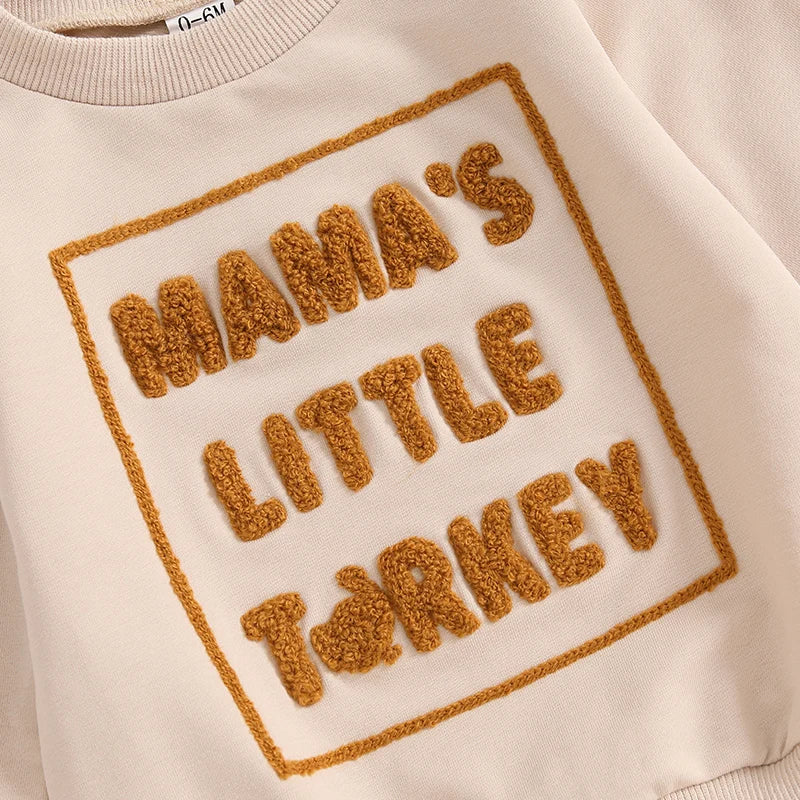 Adorable Baby Thanksgiving Clothes Set with Cute Embroidered Sweatshirt and Solid Pants for Toddler Boys and Girls