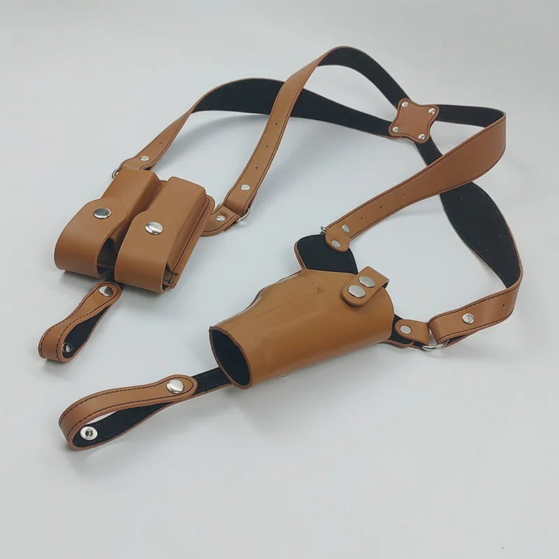 Concealed tactical hunting underarm holster PU Leather Gun  1911 Glock 17 19 31 Holster with Double Magazine Pouch