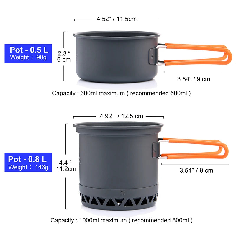 Widesea Portable Camping Cookware Set Aluminum  1.3L Pot 440ML Cup Stove Cutlery Set Bracket for Outdoor Cooking Hiking Backpack