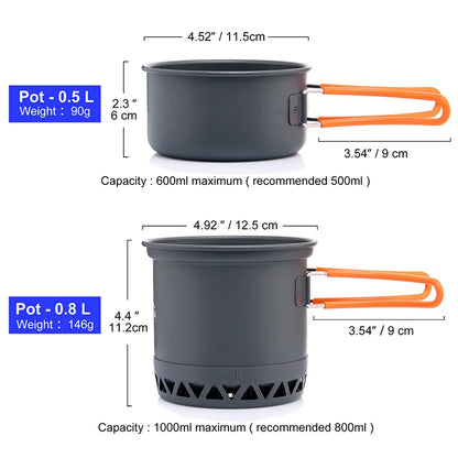 Widesea Portable Camping Cookware Set Aluminum  1.3L Pot 440ML Cup Stove Cutlery Set Bracket for Outdoor Cooking Hiking Backpack