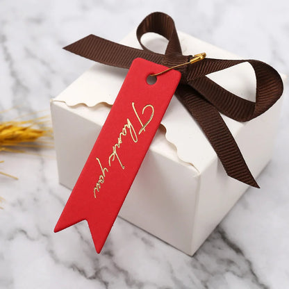 Gift Tags Thank You Cards 50pcs 7x2cm White Kraft Black Red Paper Labels Wedding Birthday Christmas Party Packaging Supplies