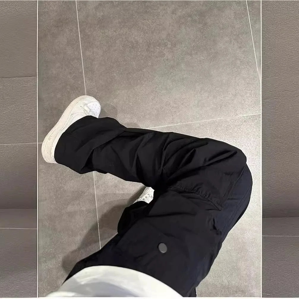 Multi Pocket Cargo Pants Men's Casual Pants Elastic Waist Jogging Pants Men's Large Pocket Straight Trousers Cargo Streetwear