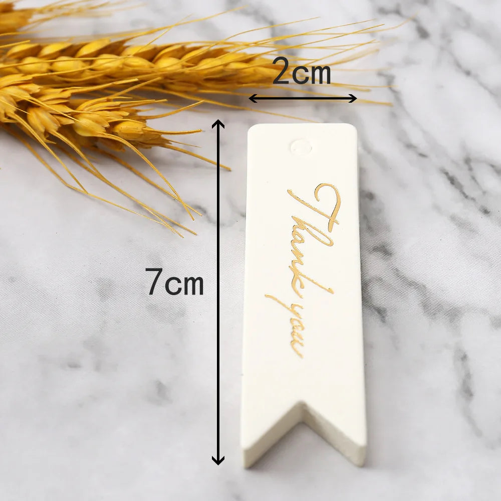 Gift Tags Thank You Cards 50pcs 7x2cm White Kraft Black Red Paper Labels Wedding Birthday Christmas Party Packaging Supplies