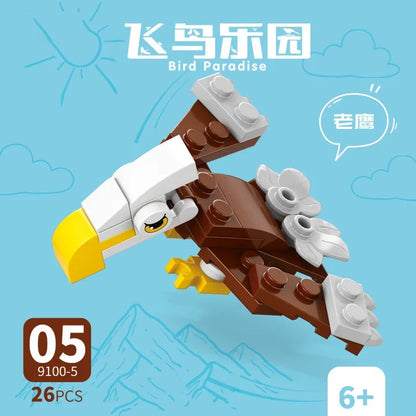 10in1 Cute Animals Bird Paradise Crow Parrot Peacock Eagle Flamingo Building Blocks Kit Girl Bricks Model Kids Toy Children