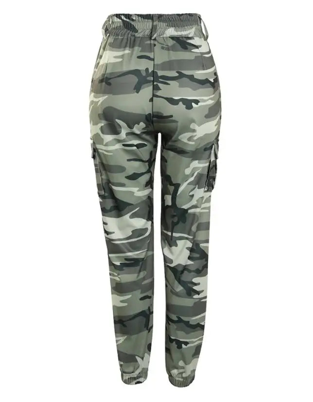 Cargo Pants for Women Camouflage Print Drawstring Pocket Design Pant 2024 Spring Casual High Waist Daily Cuffed Long Trousers
