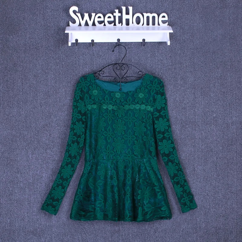 Women blusas blusa longa camisa feminina vintage long sleeve lace blouse plissado topo chemise femme Plus Size S-5XL