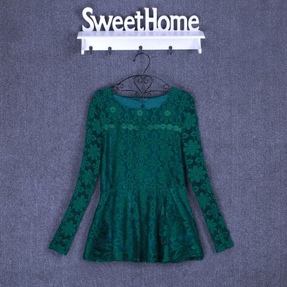 Women blusas blusa longa camisa feminina vintage long sleeve lace blouse plissado topo chemise femme Plus Size S-5XL