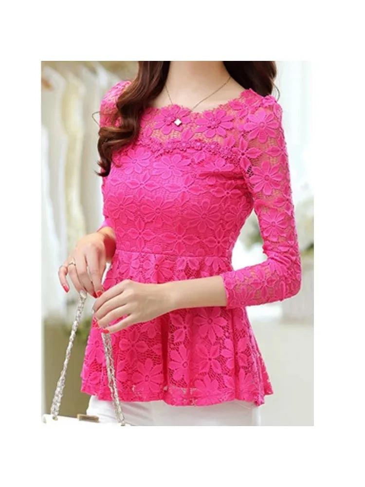 Women blusas blusa longa camisa feminina vintage long sleeve lace blouse plissado topo chemise femme Plus Size S-5XL