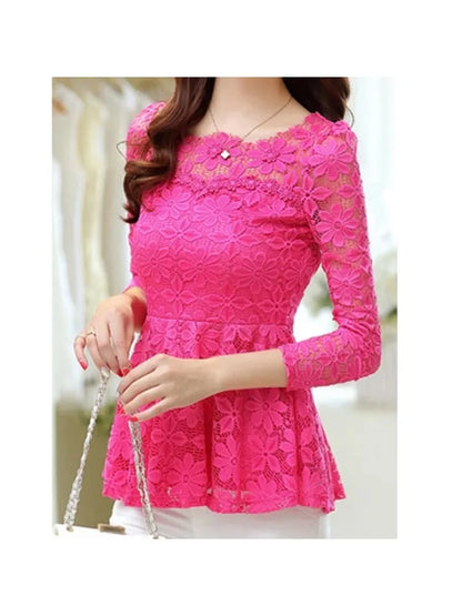 Women blusas blusa longa camisa feminina vintage long sleeve lace blouse plissado topo chemise femme Plus Size S-5XL