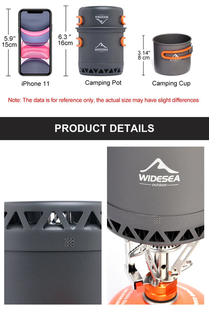 Widesea Portable Camping Cookware Set Aluminum  1.3L Pot 440ML Cup Stove Cutlery Set Bracket for Outdoor Cooking Hiking Backpack