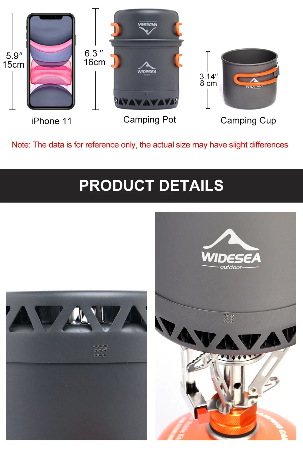 Widesea Portable Camping Cookware Set Aluminum  1.3L Pot 440ML Cup Stove Cutlery Set Bracket for Outdoor Cooking Hiking Backpack