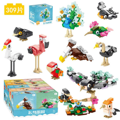 10in1 Cute Animals Bird Paradise Crow Parrot Peacock Eagle Flamingo Building Blocks Kit Girl Bricks Model Kids Toy Children