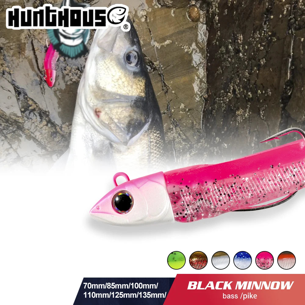 Hunthouse Black Minnow 110mm 40g Silicone Soft Fishing Lure Artificial Bait Fishing Tackle For Bass Pike Leurre Souple LW216