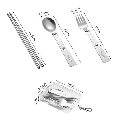 1Pc/3Pcs Portable Outdoor Cutleries Stainless Steel Spoon Fork Chopstick For Camping Travel School Use Folding Tablewares