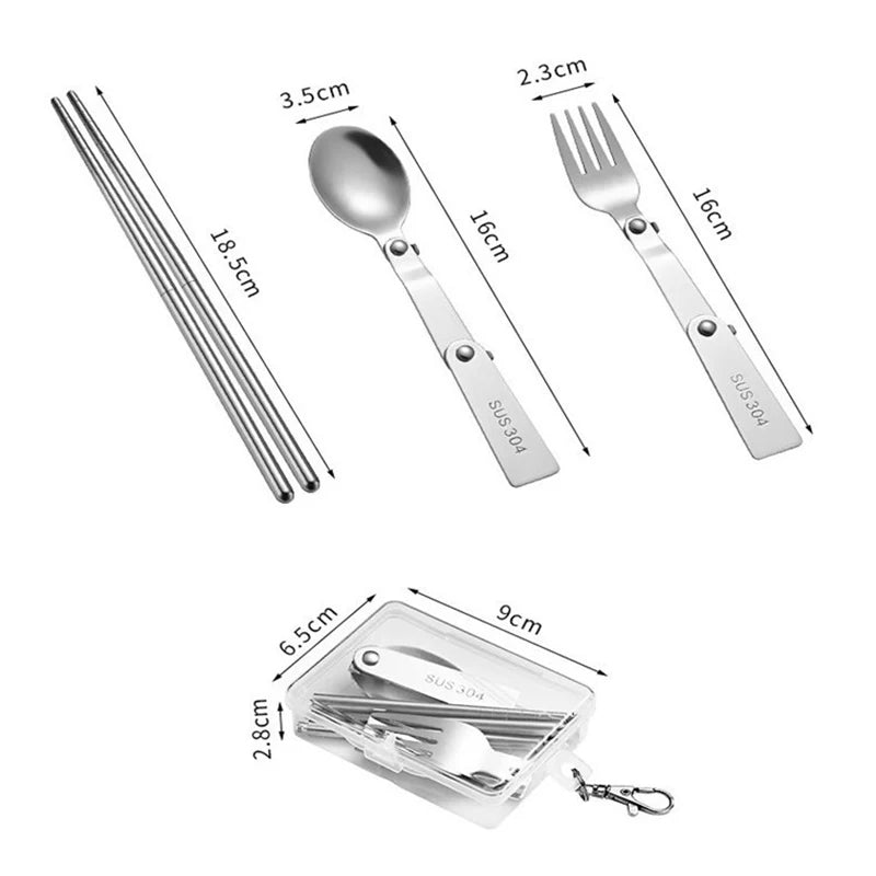 1Pc/3Pcs Portable Outdoor Cutleries Stainless Steel Spoon Fork Chopstick For Camping Travel School Use Folding Tablewares