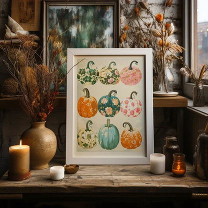 Autumn Leaves Pumpkins Print Poster Fall Home Bedroom Living Room Decor Autumn Vibes Decor Canvas Painitng Thanksgiving Gift